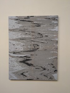 pale blue gray and black swirl glitch art waves water textile art wall art sculpture